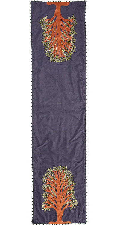 Navy Silk Embroidered Handcrafted Table Runner