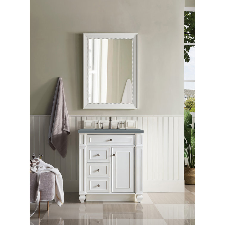 Bright White MDF Single Freestanding Bathroom Vanity with Backsplash