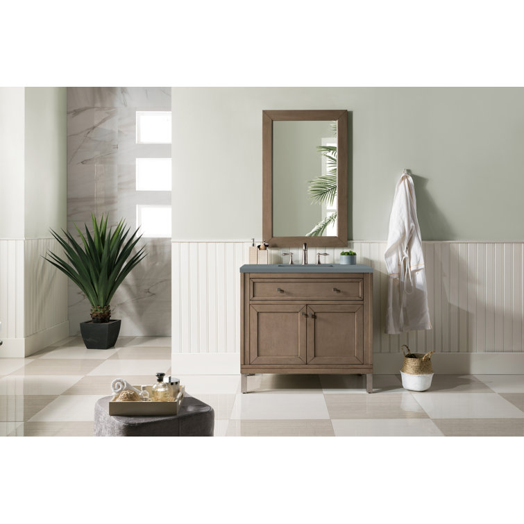 Chicago 36" Whitewashed Walnut Vanity with Victorian Silver Quartz Top