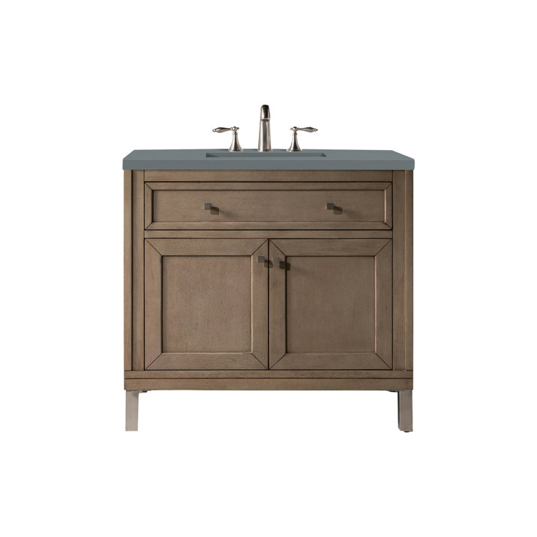 Chicago 36" Whitewashed Walnut Vanity with Victorian Silver Quartz Top
