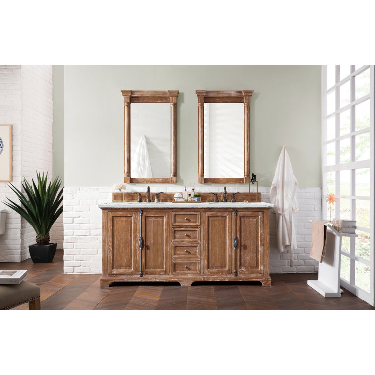 Providence 72" Light Wood Double Vanity with Ethereal Noctis Quartz Top
