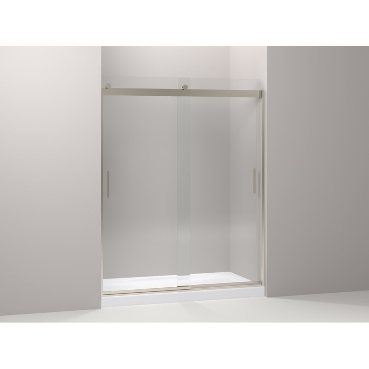 Levity 74" Anodized Brushed Bronze Sliding Shower Door with Frosted Glass