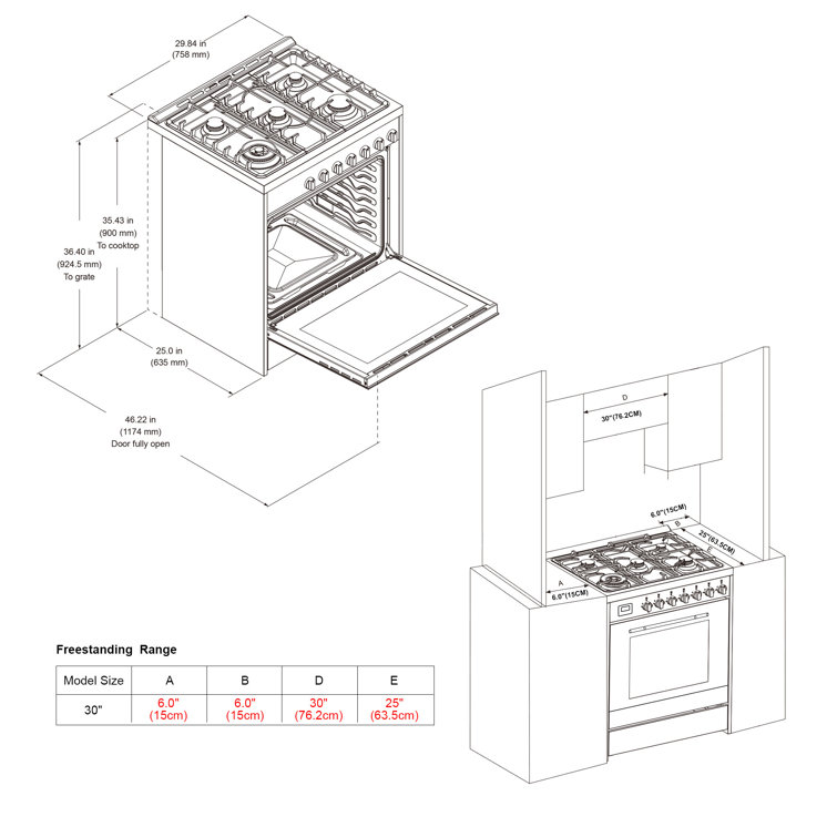 Empava 30" Stainless Steel Convection Gas Range with 5 Burners