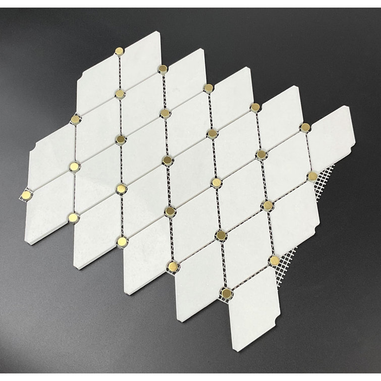 Thassos White Marble and Gold Circle Mosaic Wall Tile