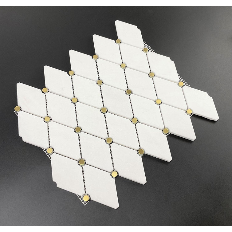 Thassos White Marble and Gold Circle Mosaic Wall Tile