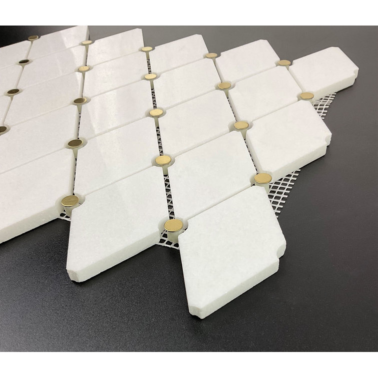 Thassos White Marble and Gold Circle Mosaic Wall Tile