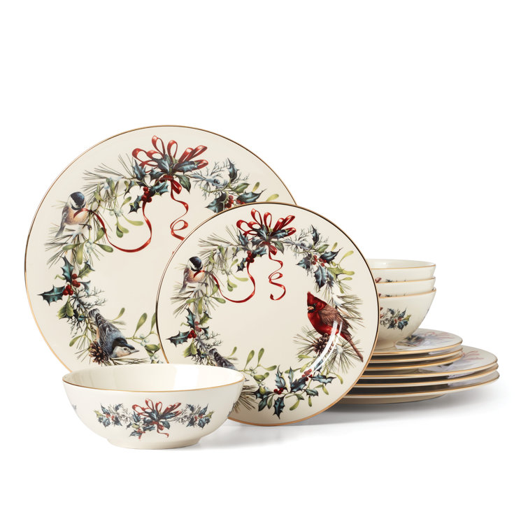 Ivory Porcelain Winter Greetings 12-Piece Dinnerware Set