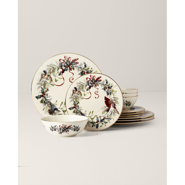 Ivory Porcelain Winter Greetings 12-Piece Dinnerware Set