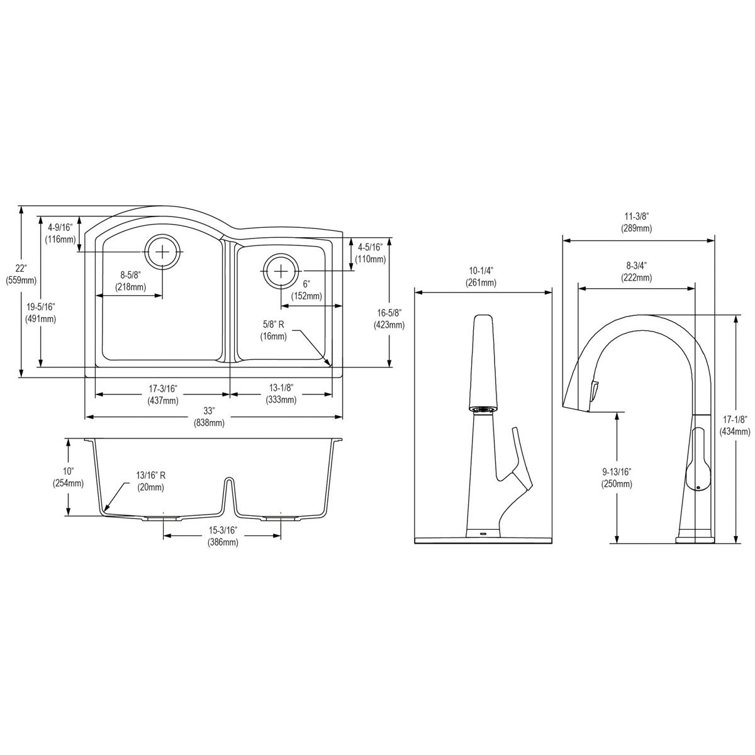 Graystone Double Bowl Stone Undermount Kitchen Sink with Faucet
