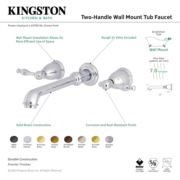 Brushed Brass Dual Handle Wall Mount Tub Faucet