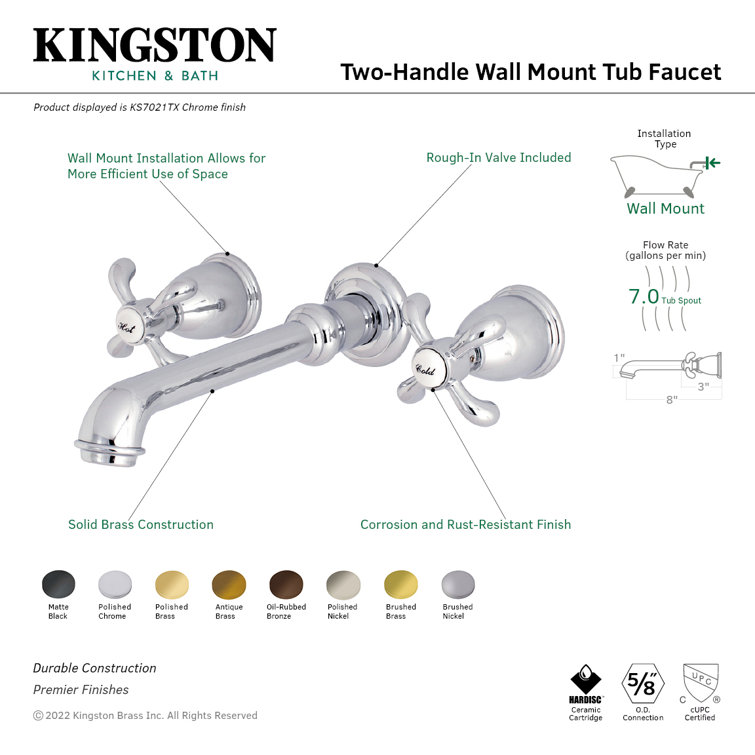 Polished Chrome Dual Handle Wall Mount Tub Faucet