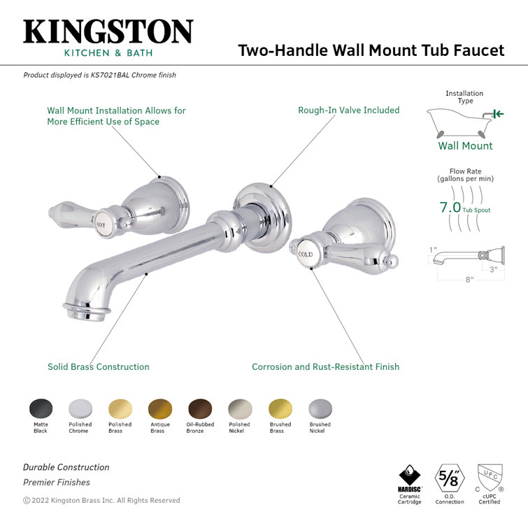 Elegant Heirloom Polished Chrome Dual-Lever Wall-Mount Tub Faucet