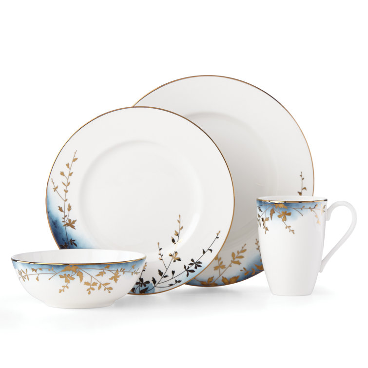 Highgrove Park Blue and Gold Floral Porcelain 4-Piece Place Setting