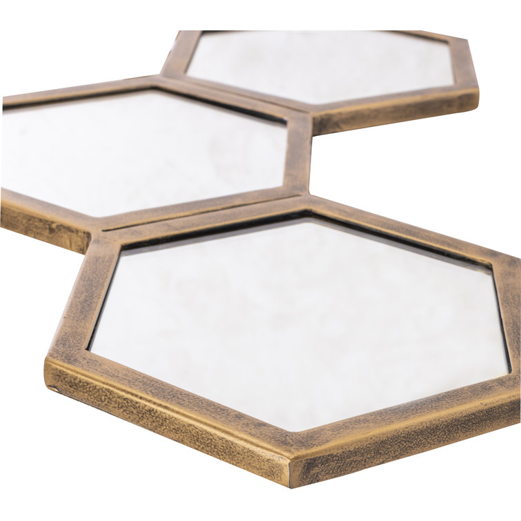 Stubbs Gold Hexagonal Metal Wall Mirror 34.75"