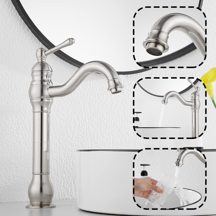 Brushed Nickel Single Handle Vessel Sink Faucet with Pop-Up Drain