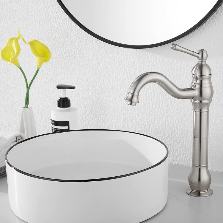 Brushed Nickel Single Handle Vessel Sink Faucet with Pop-Up Drain