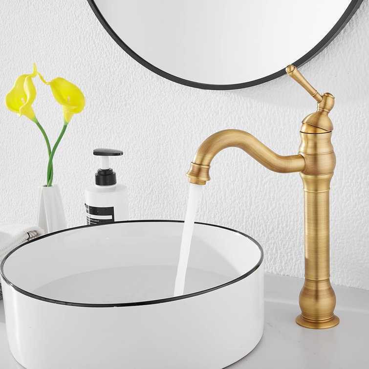 Antique Brass Single Handle Vessel Sink Faucet with Pop-Up Drain