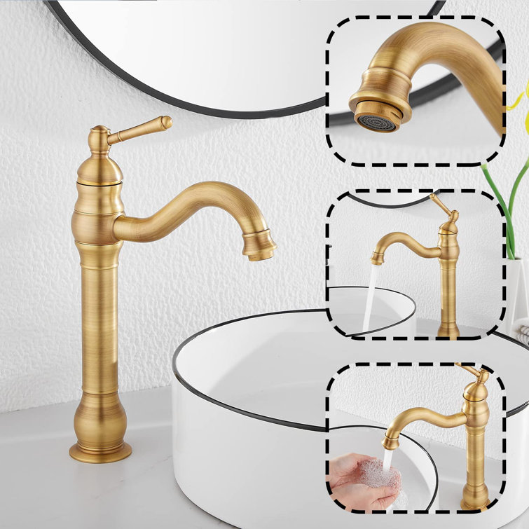 Antique Brass Single Handle Vessel Sink Faucet with Pop-Up Drain