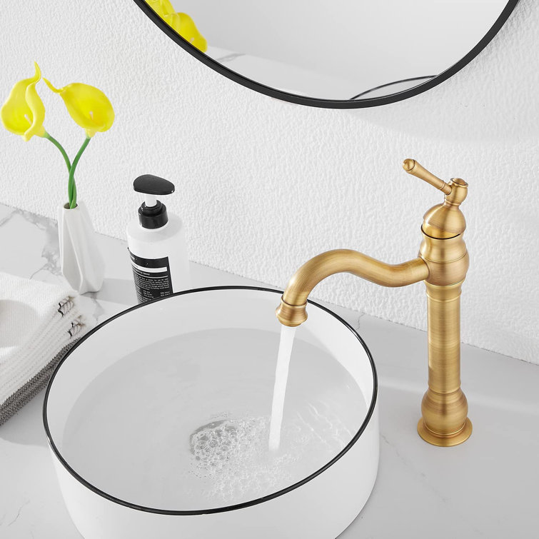 Antique Brass Single Handle Vessel Sink Faucet with Pop-Up Drain