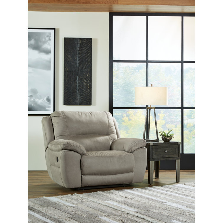 Contemporary Oversized Recliner in Soft-As-Suede Gray Faux Leather