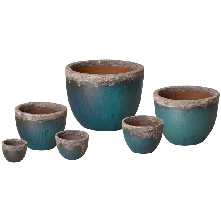 Large Teal Ceramic Reef Round Planter