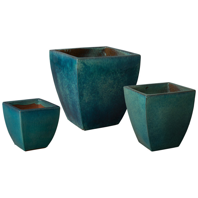 Teal Ceramic Square Planter for Indoor/Outdoor Use