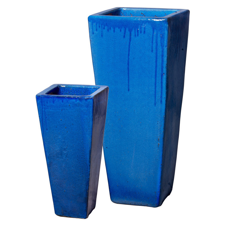 Handcrafted Blue Glazed Large Square Ceramic Planter, 35"