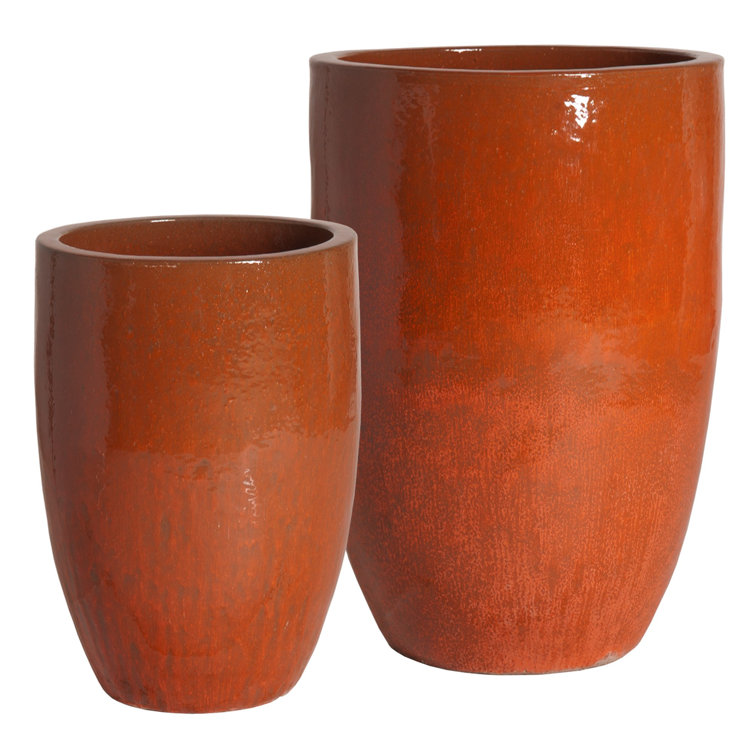 Extra Large Paprika Glazed Ceramic Round Floor Planter