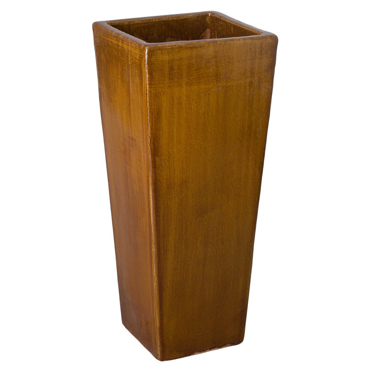 Amber Glazed Ceramic Square Floor Planter, 36" Tall