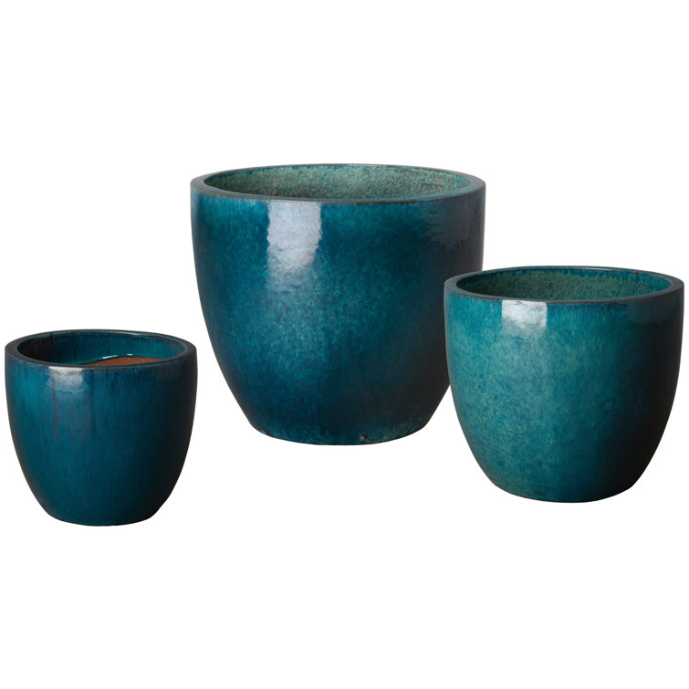 Large Teal Ceramic Round Indoor/Outdoor Planter