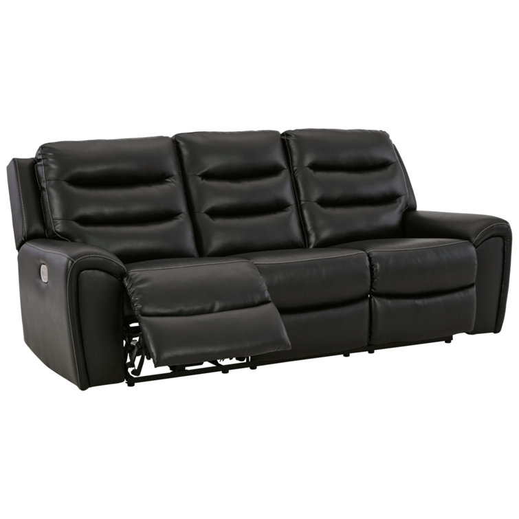 Black Faux Leather Power Reclining Sofa with Adjustable Headrests