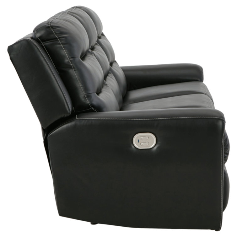 Black Faux Leather Power Reclining Sofa with Adjustable Headrests