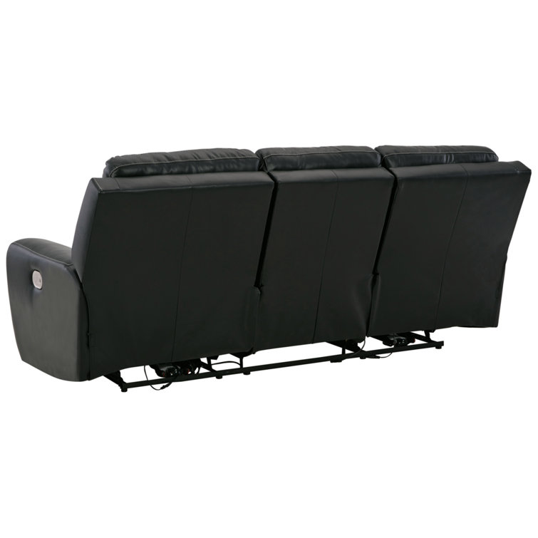 Black Faux Leather Power Reclining Sofa with Adjustable Headrests