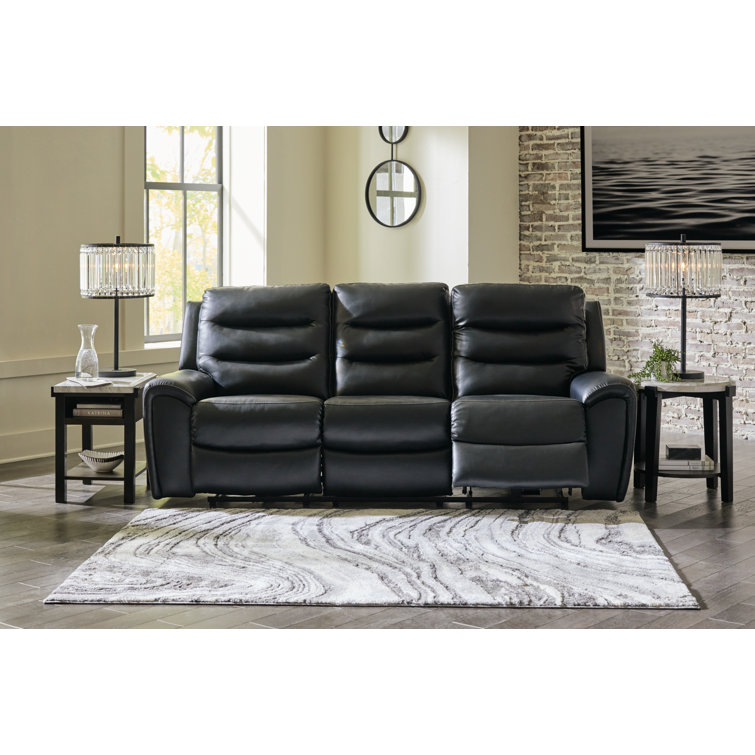 Black Faux Leather Power Reclining Sofa with Adjustable Headrests