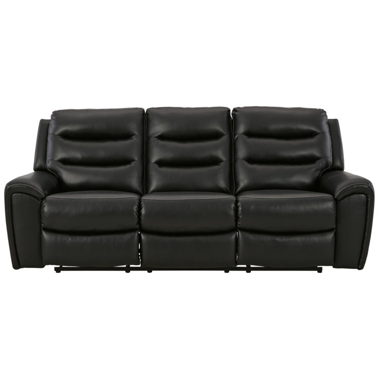 Black Faux Leather Power Reclining Sofa with Adjustable Headrests