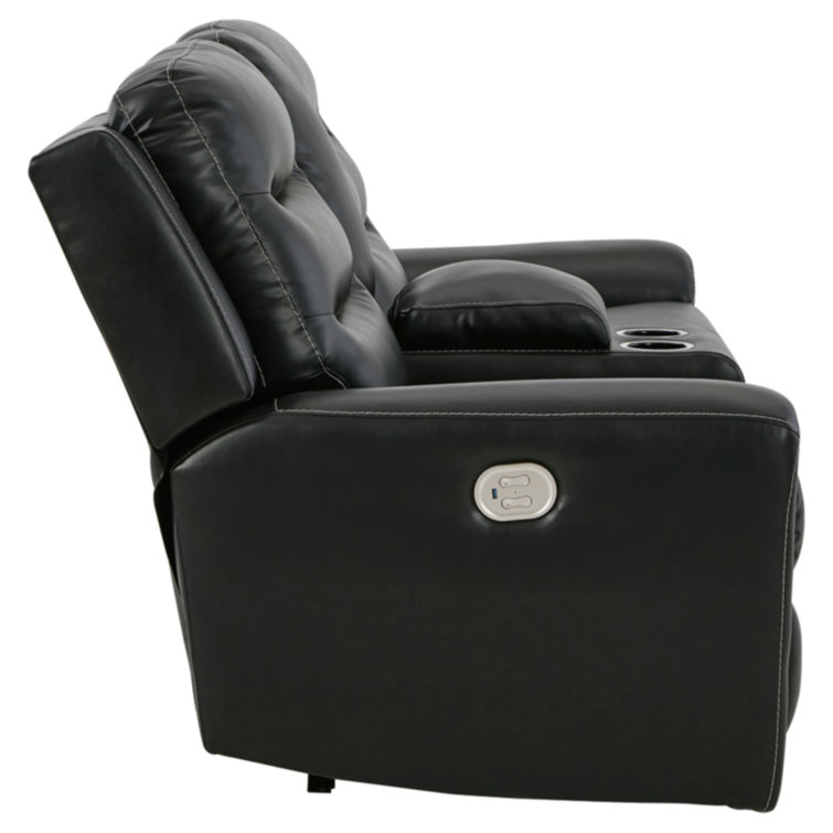 Warlin 79" Black Faux Leather Power Reclining Loveseat with Cup Holder
