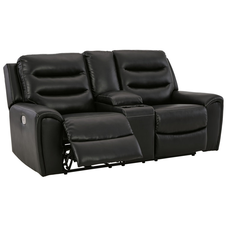 Warlin 79" Black Faux Leather Power Reclining Loveseat with Cup Holder