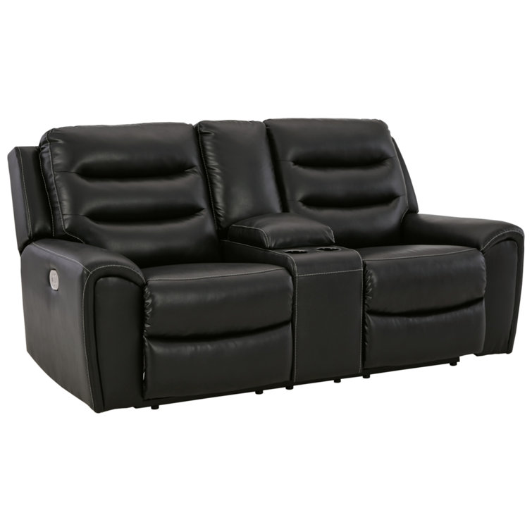 Warlin 79" Black Faux Leather Power Reclining Loveseat with Cup Holder
