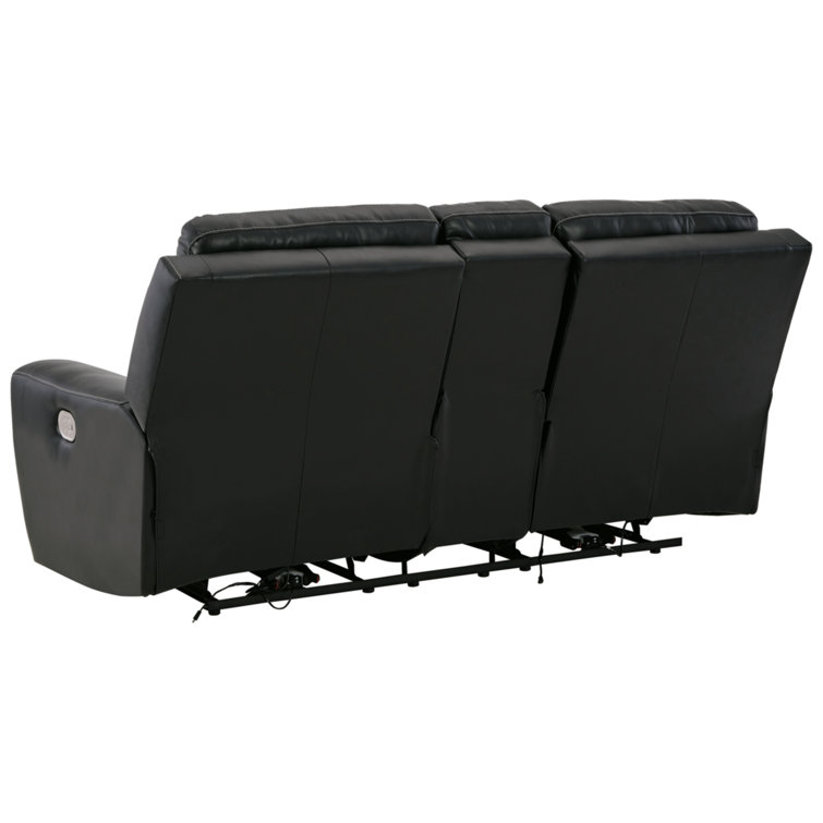 Warlin 79" Black Faux Leather Power Reclining Loveseat with Cup Holder