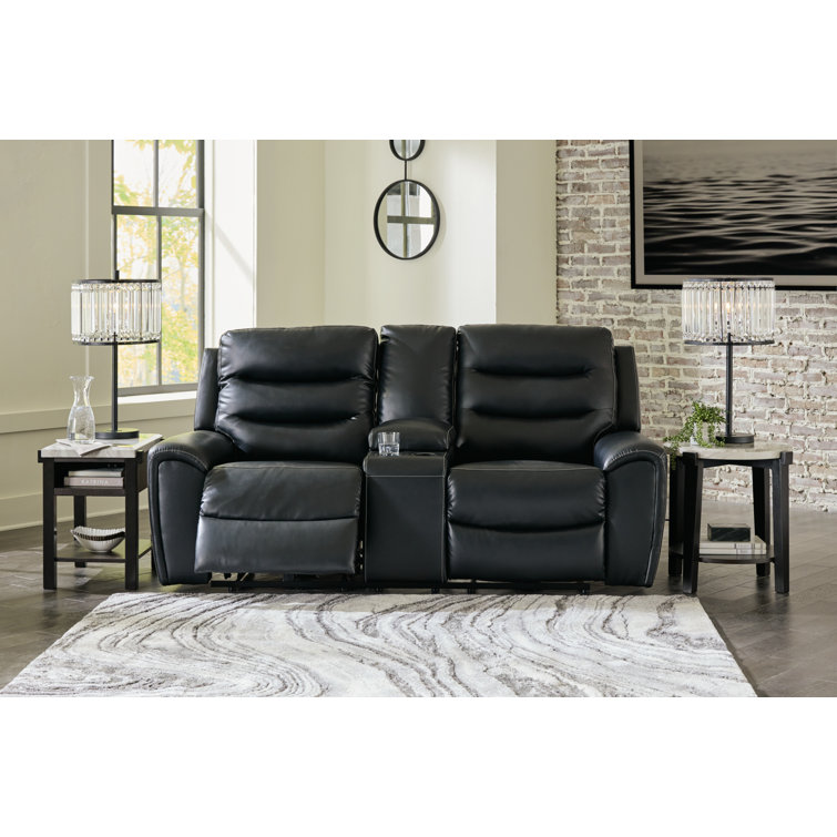 Warlin 79" Black Faux Leather Power Reclining Loveseat with Cup Holder