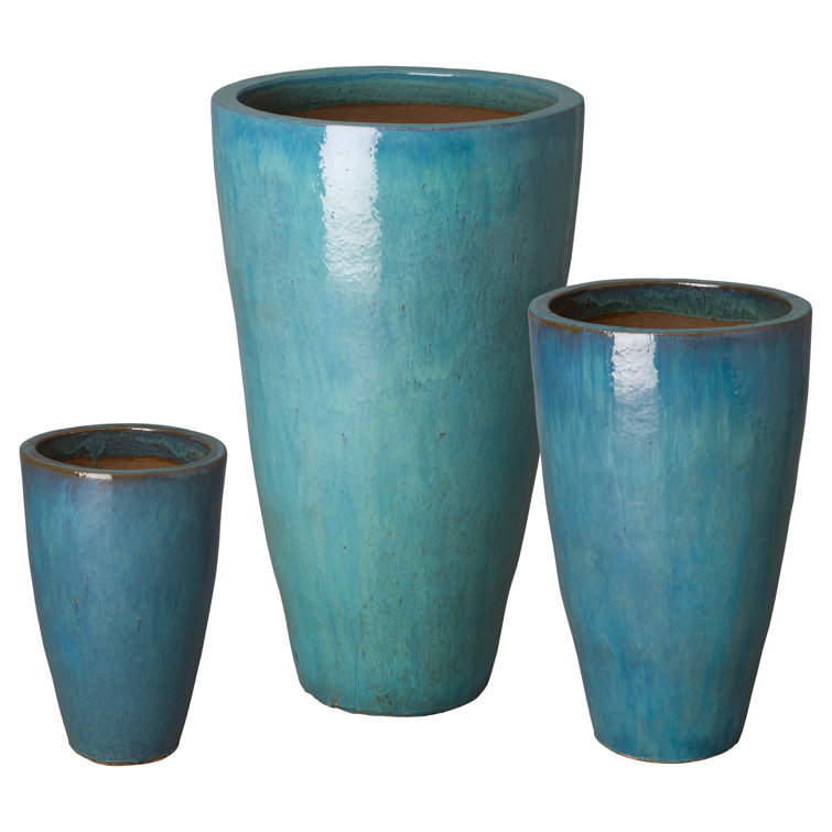 Tall Teal Ceramic Indoor/Outdoor Planter with Drainage Holes