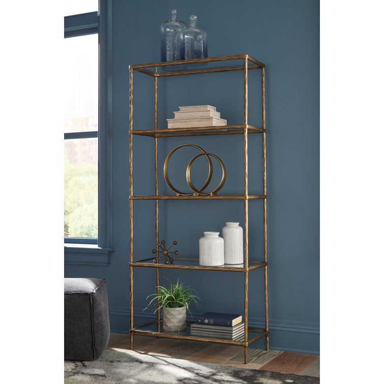 Ryandale Antique Brass 72'' Transitional Aluminum Etagere Bookcase