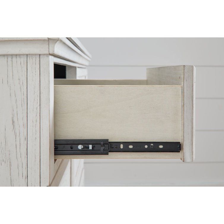Elegant Antiqued White 52" Transitional Dresser with Bronze-Tone Knobs