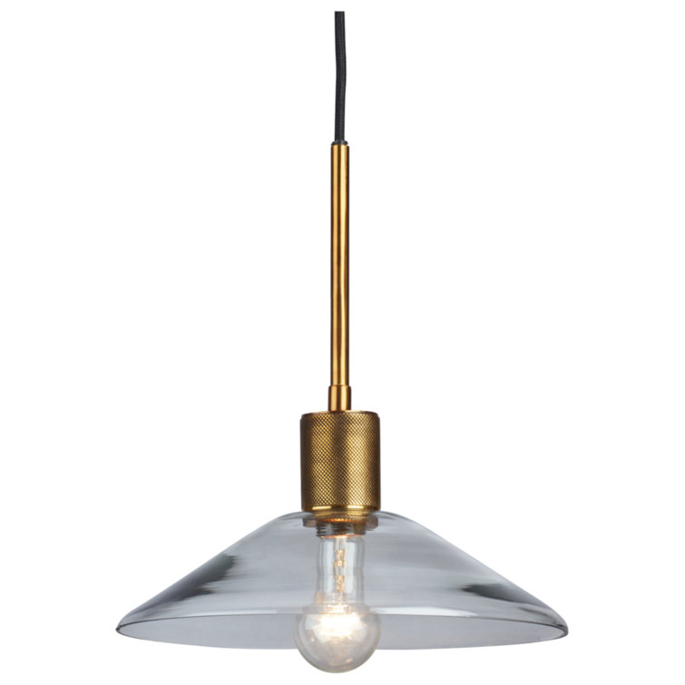 Antiqued Brass and Clear Glass Cone Pendant Light