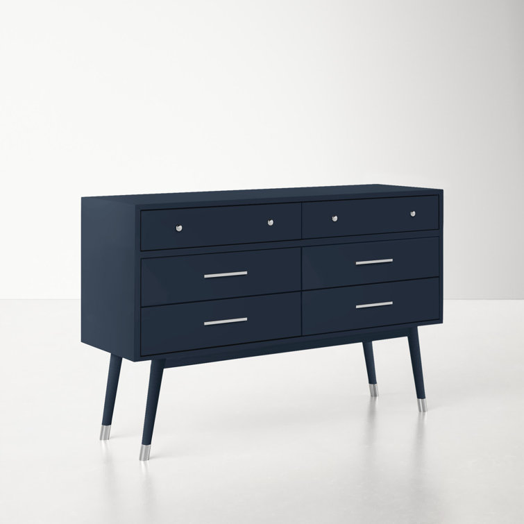 Navy and Silver MDF Double Dresser with Metal Handles
