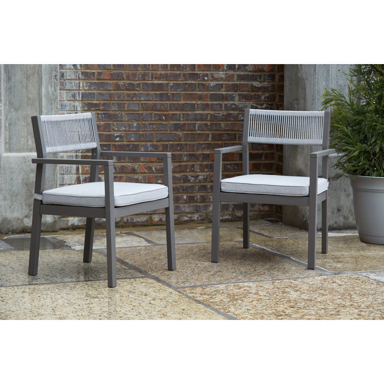 Gray Eucalyptus Outdoor Dining Arm Chairs with Cushions