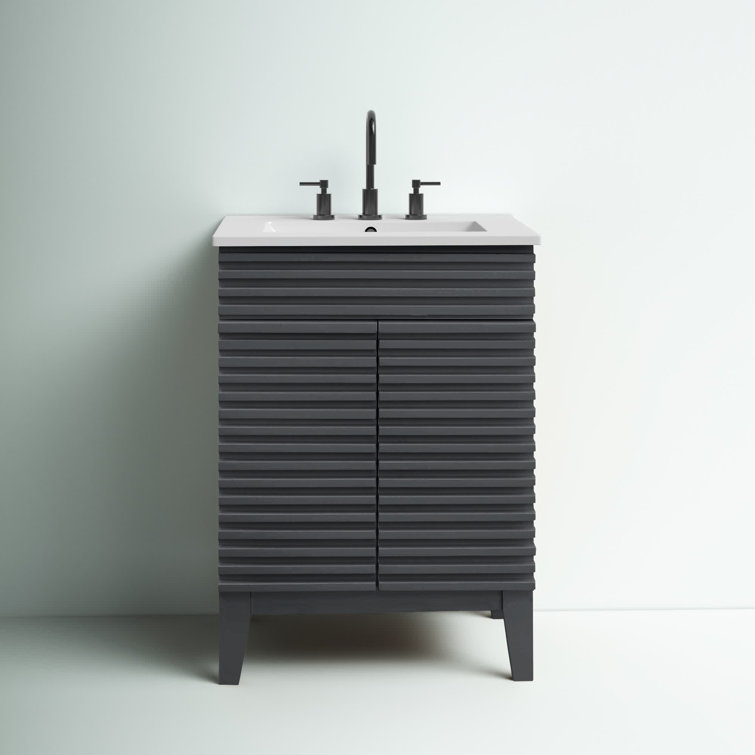 Gray White 24 Inch Mid-Century Modern Bathroom Vanity