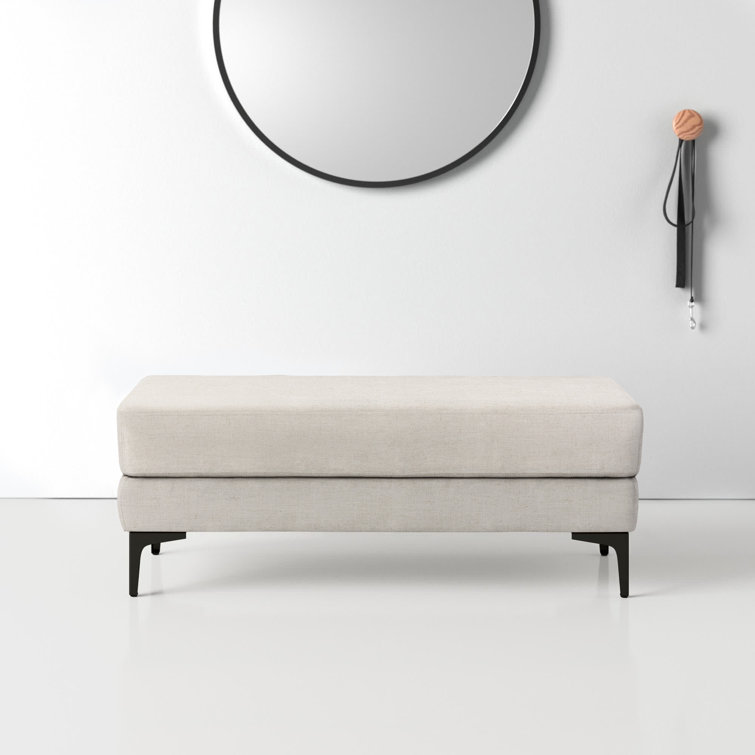 Elsie Transitional Light Grey Linen and Black Wood Bench