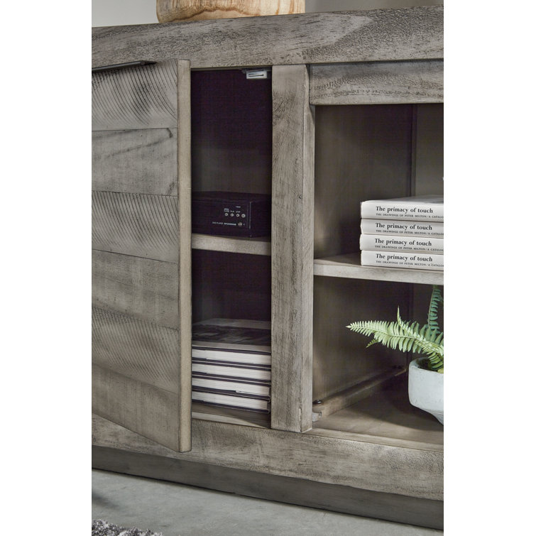Contemporary Gray 92" TV Stand with Fireplace and Cabinet