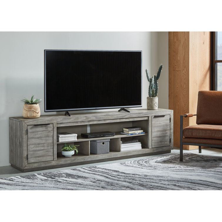 Contemporary Gray 92" TV Stand with Fireplace and Cabinet
